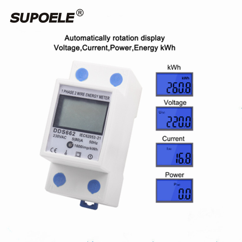 0-80a Dds662 Lcd Backlight Digital Display Single Phase Electronic Energy Kwh Watt Meter